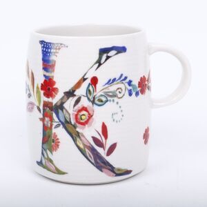 Anthropologie Starla Halfmann Floral Letter K Collectible Ceramic Coffee Cup Mug